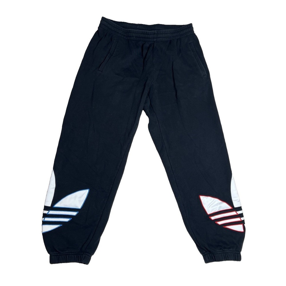 Adidas Men's L TRICOL SWEATPANTS black GN3574 Double Leaf Workout Sweats Gym EUC
